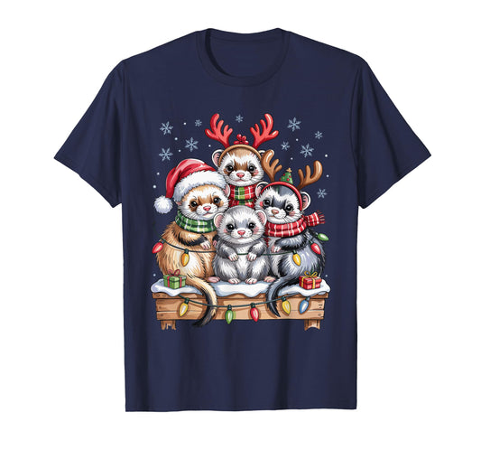 Ferret Christmas Cute Pet Lovers Funny Holiday Pajamas T-Shirt
