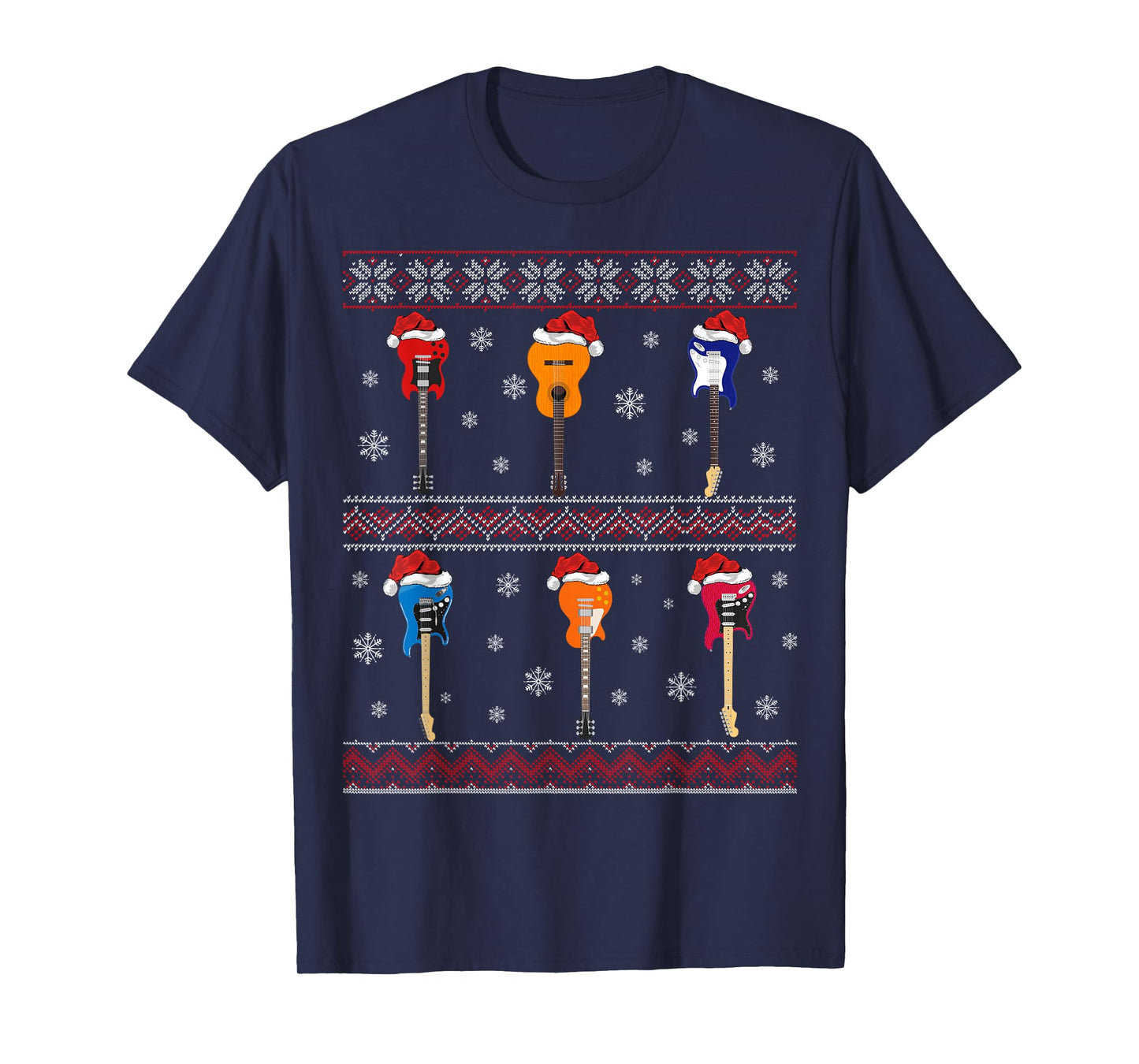 Guitarist Ugly Xmas Sweater Style Musical Guitar Christmas T-Shirt