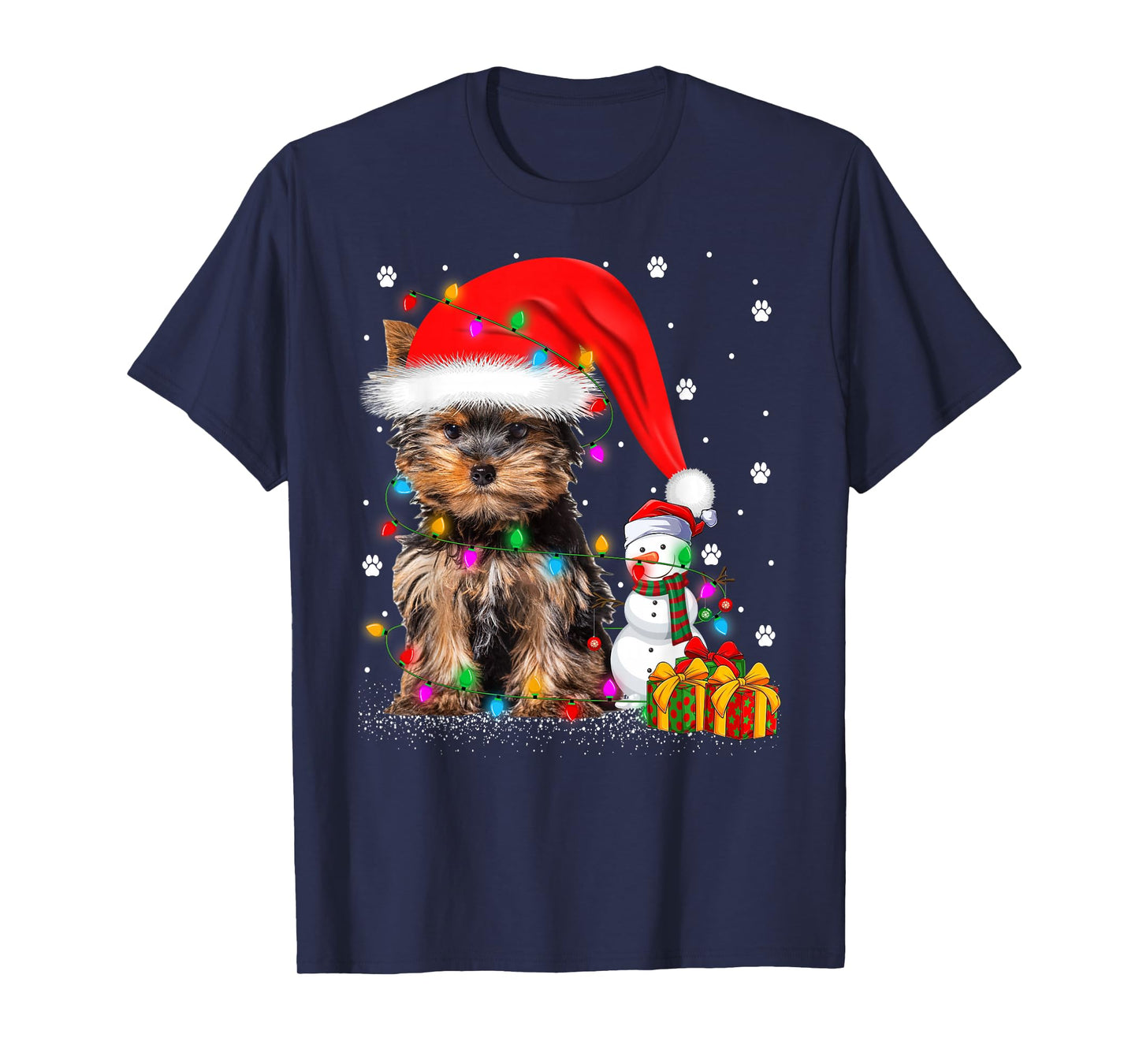 Yorkshire Terrier Dog Christmas Lights Santa Snowman Xmas T-Shirt