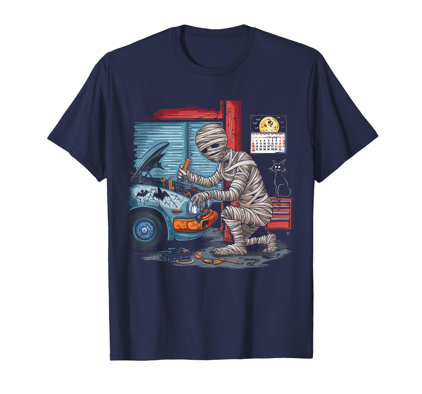 Car Lover Halloween Shirt Creepy Mechanic Mummy Scary Garage T-Shirt