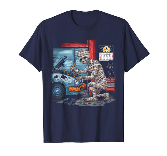 Car Lover Halloween Shirt Creepy Mechanic Mummy Scary Garage T-Shirt