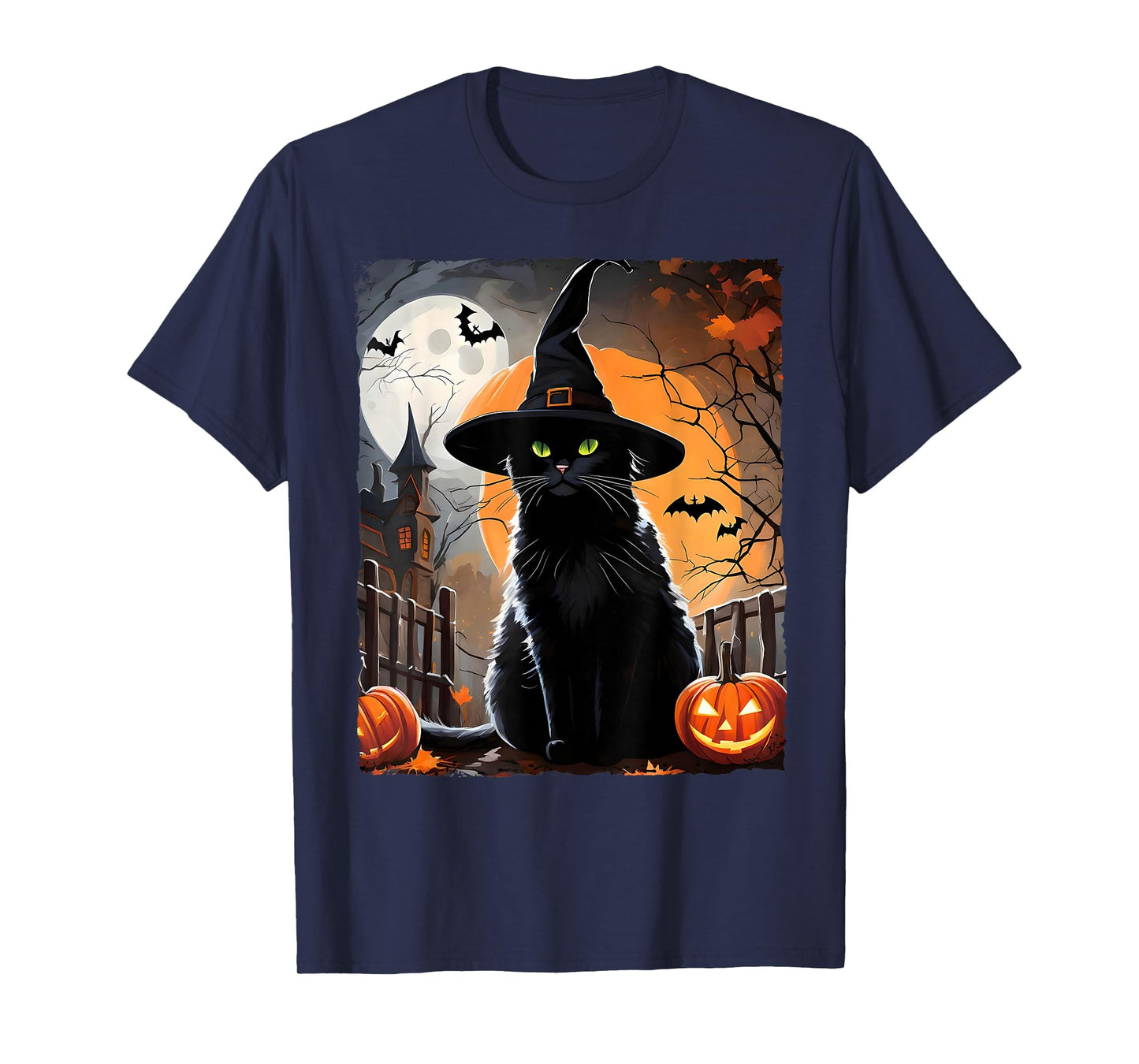 Retro Cute Black Cat Funny Halloween Pumpkin Men Women Kids T-Shirt