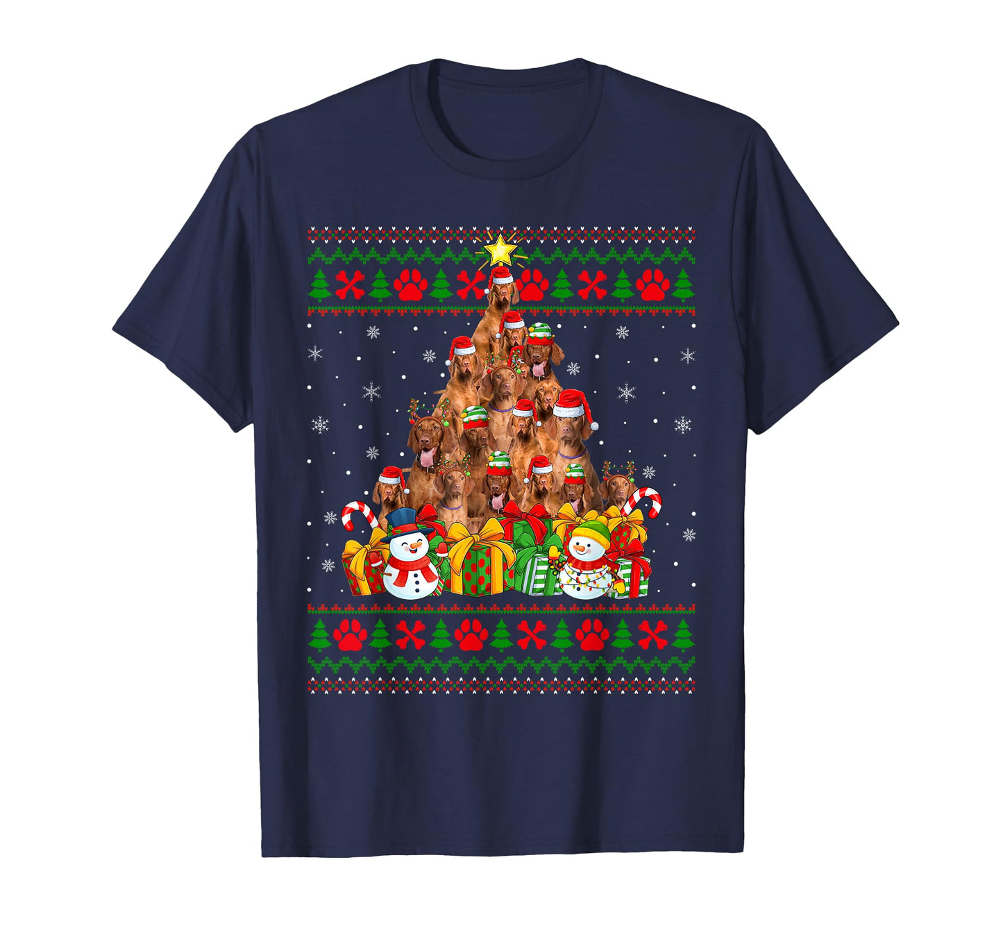 Vizsla Dog Ugly Christmas Tree Sweaters Pet Dog Lover Xmas T-Shirt