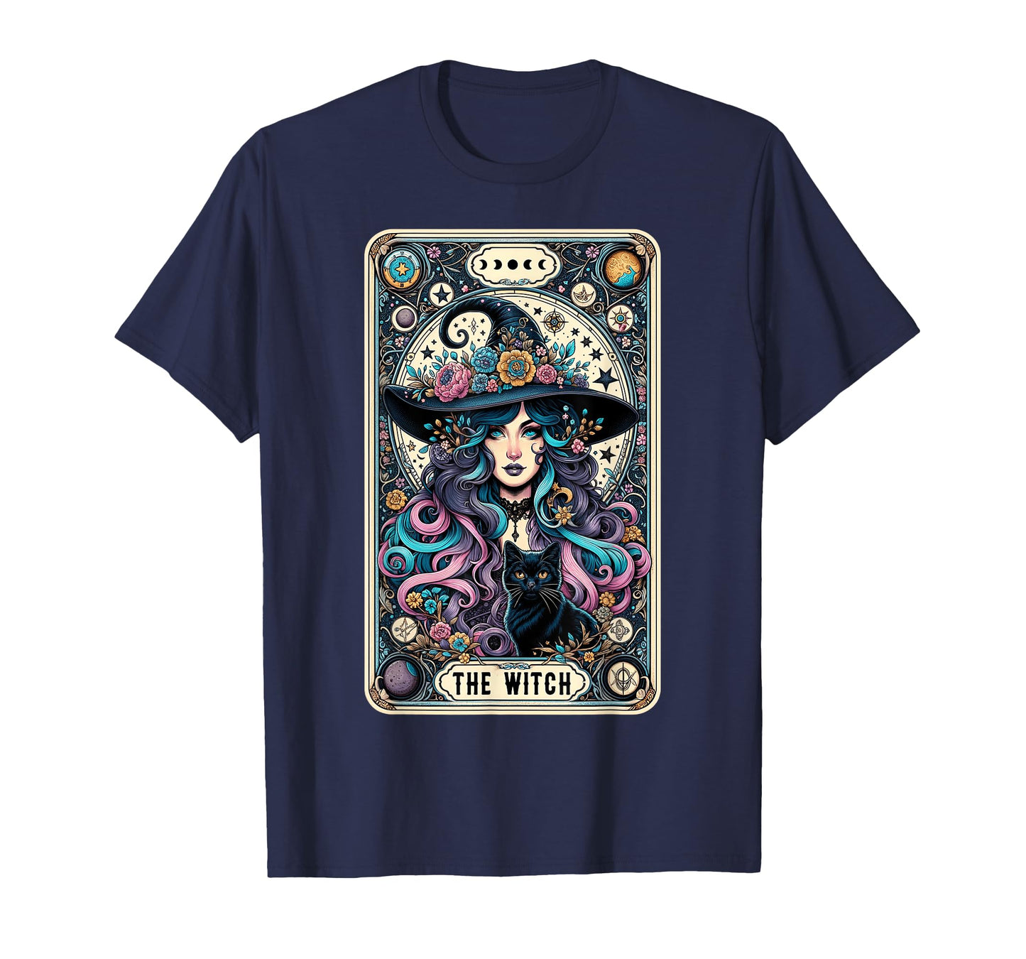 The Witch Cat Tarot Card Witch Vintage Gothic Halloween T-Shirt for Men Women Kids