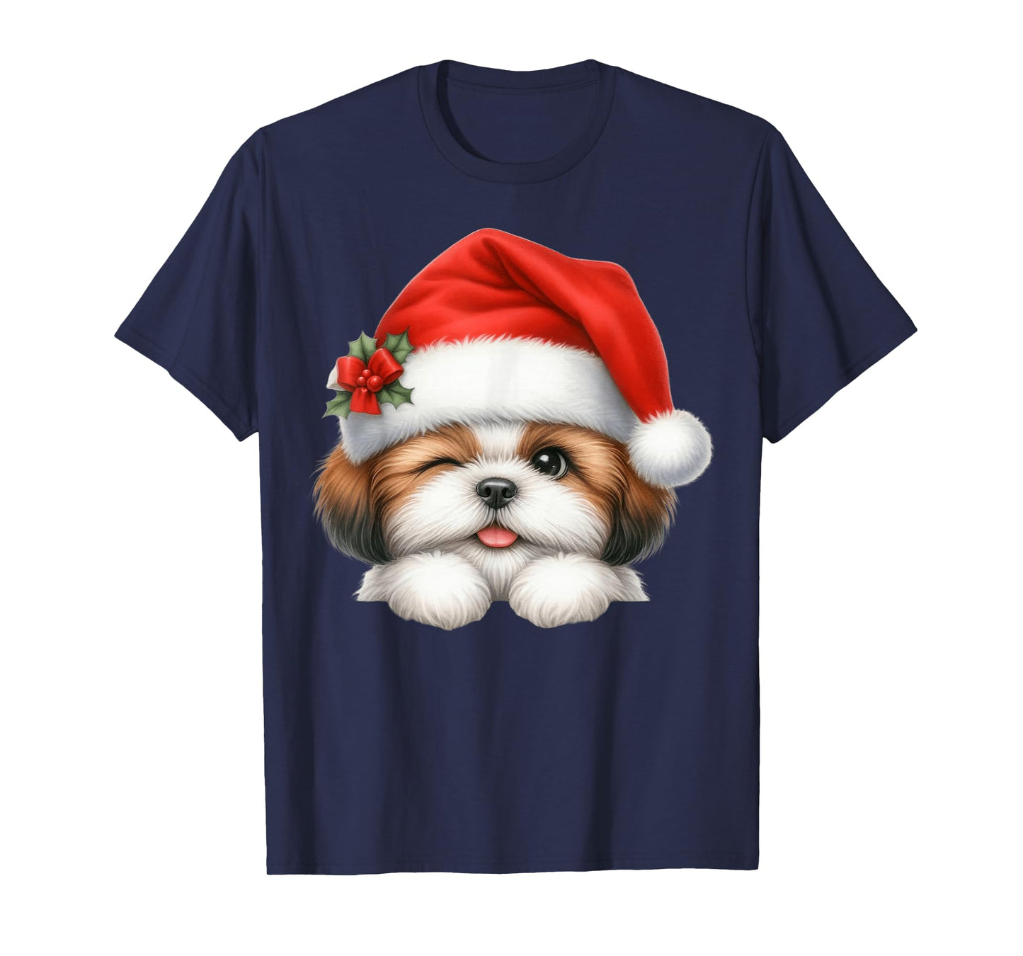 Shih Tzu Dog Christmas Santa Hat Dog Mom Dad T-Shirt