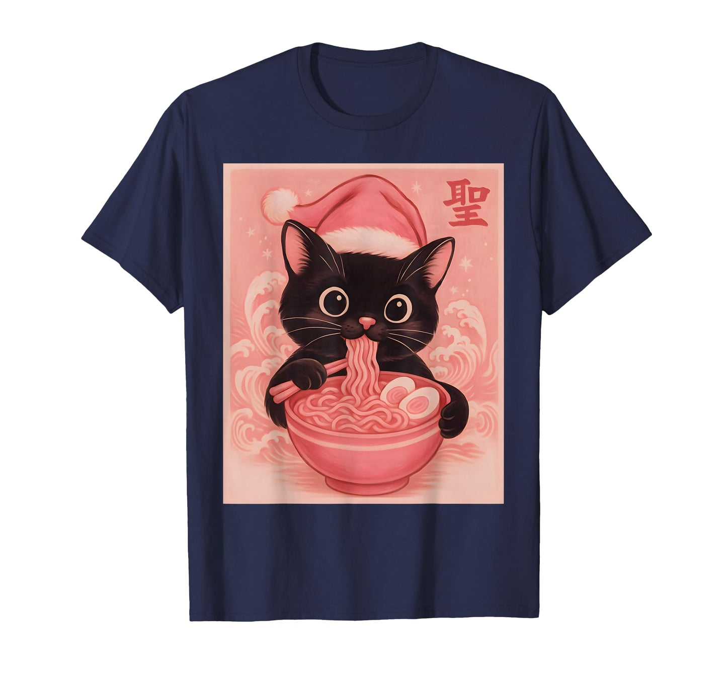 Christmas Cat Pink Santa Kawaii Anime Christmas Ramen Cat T-Shirt