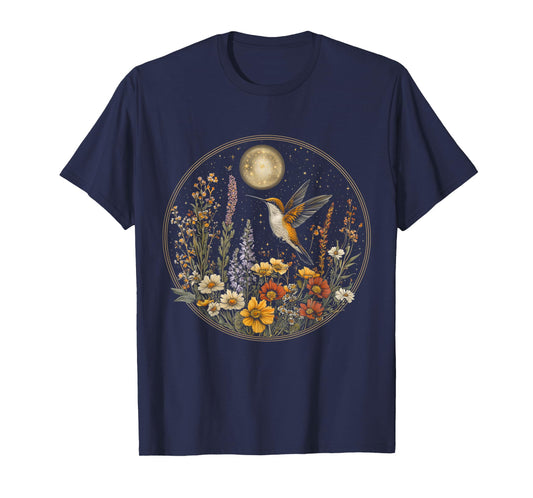 Hummingbird Wildflower Cottagecore Celestial Vintage Flower T-Shirt