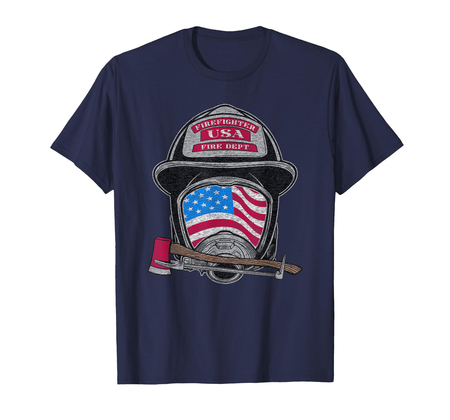 Firefighter Fireman Helmet American Flag USA Vintage Graphic T-Shirt