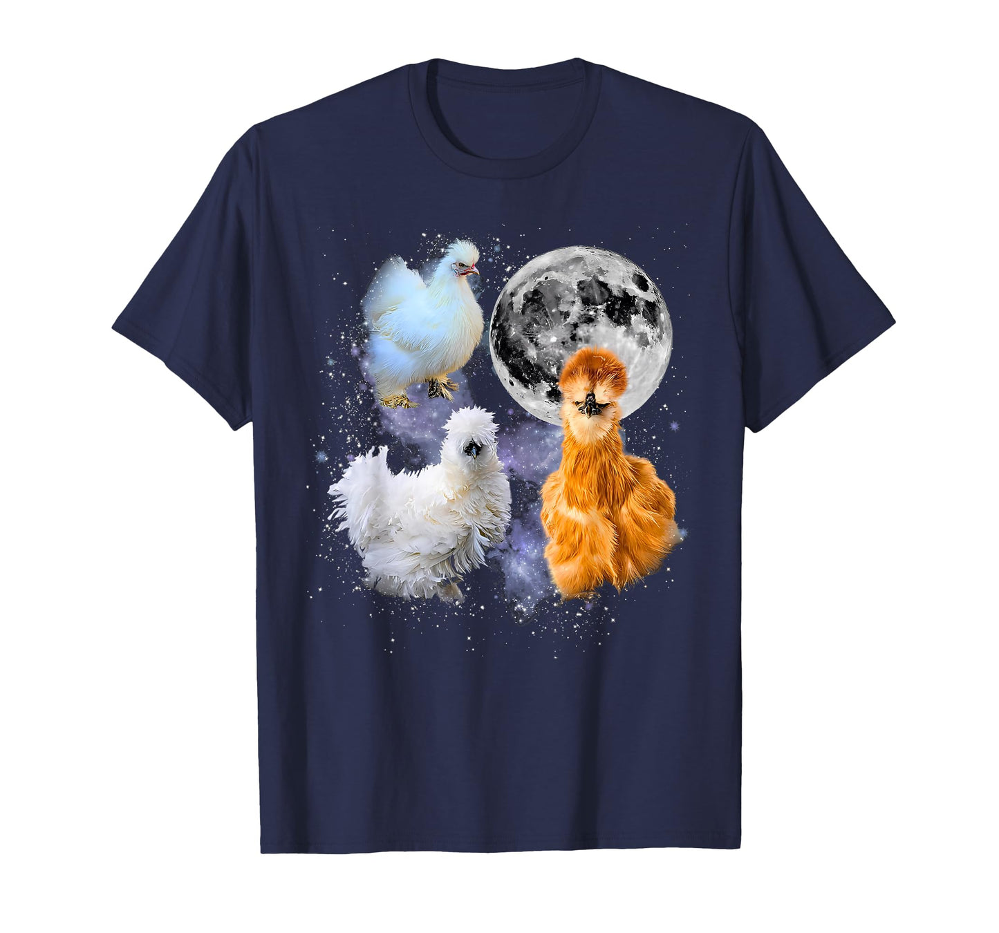 Vintage Three Silkie Chicken Howling at Moon Retro Farmhouse T-Shirt