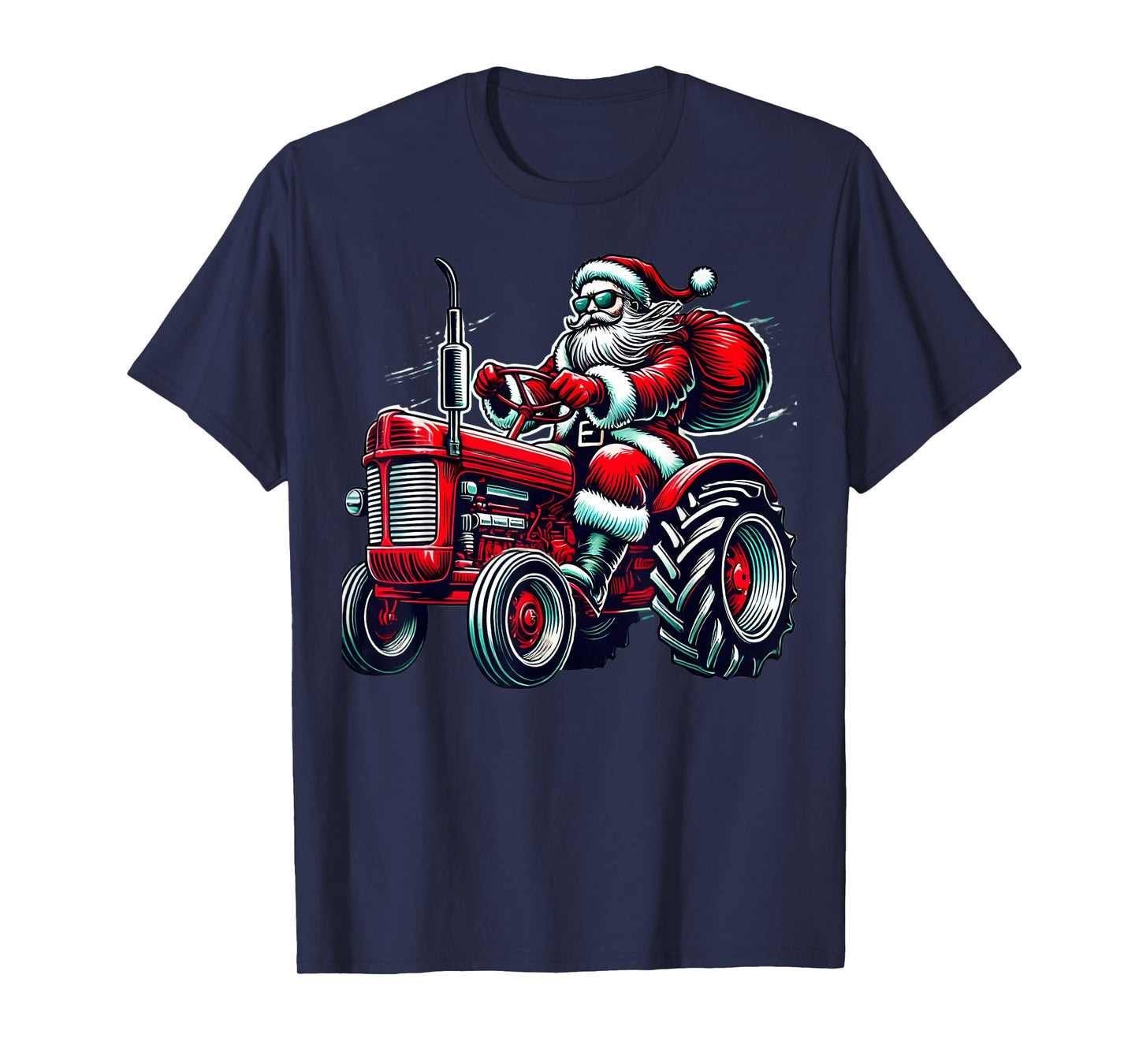 Santa Riding a Farm Tractor Farming Farmer Christmas Graphic T-Shirt