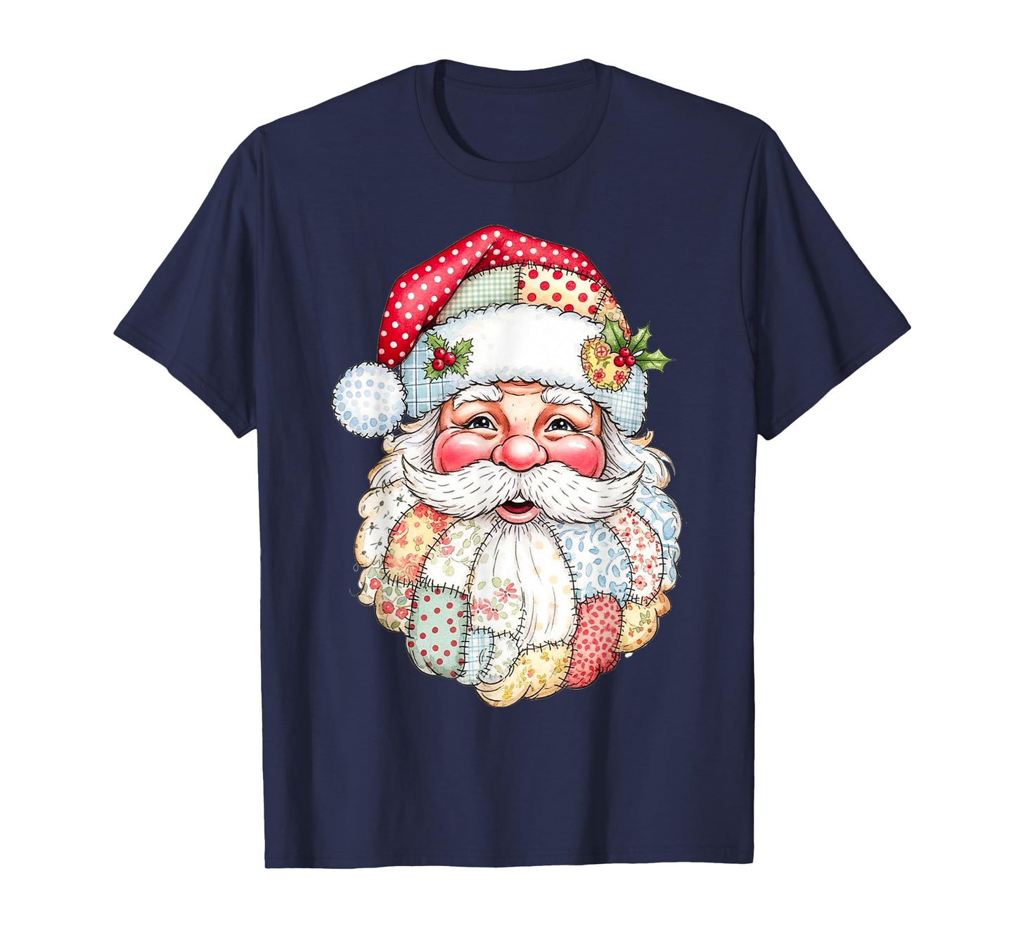 Retro Graphic Patchwork Santa Claus Christmas Preppy T-Shirt