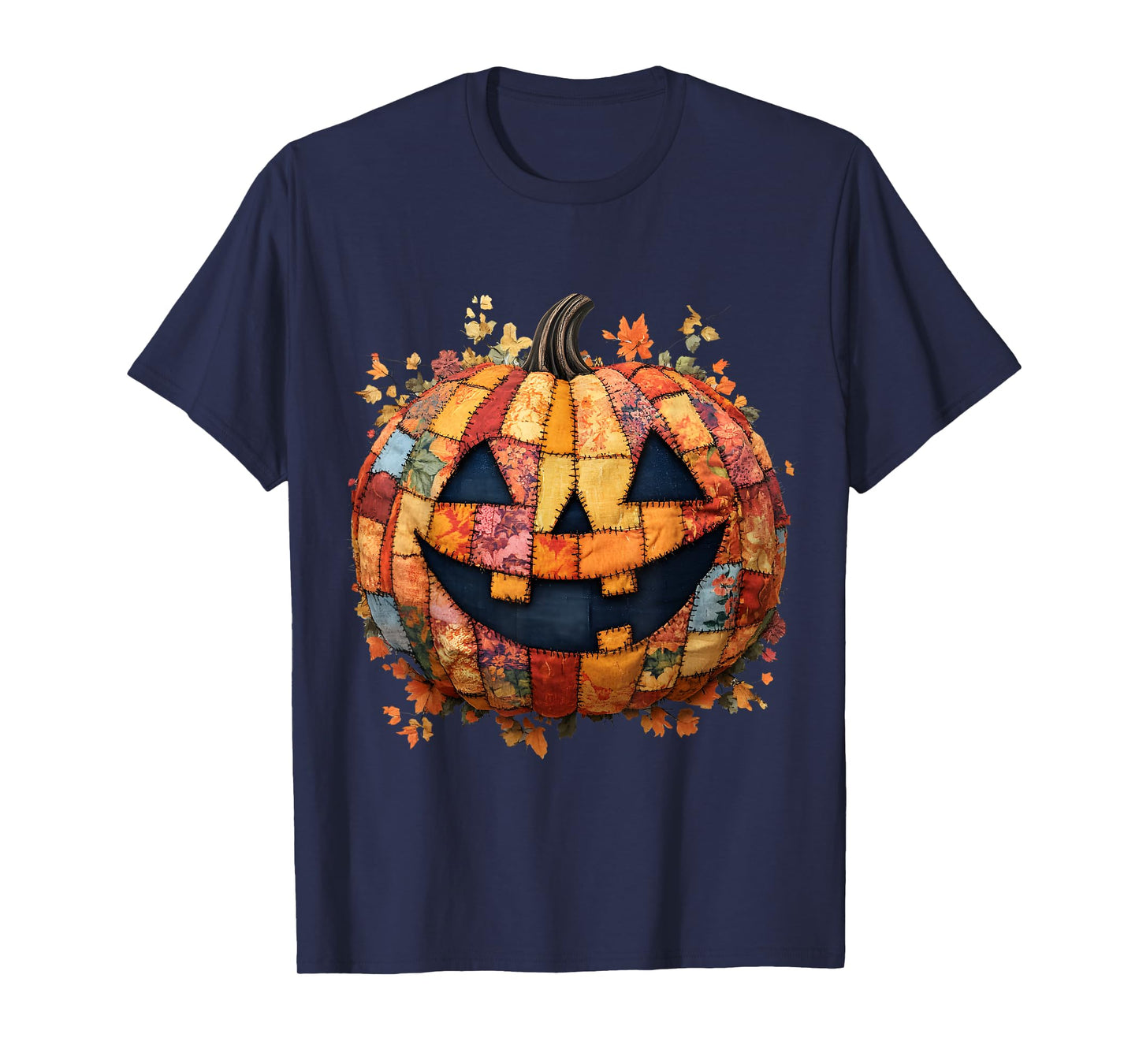 Patchwork Pumpkin Cute Rustic Fall Autumn Design T-Shirt