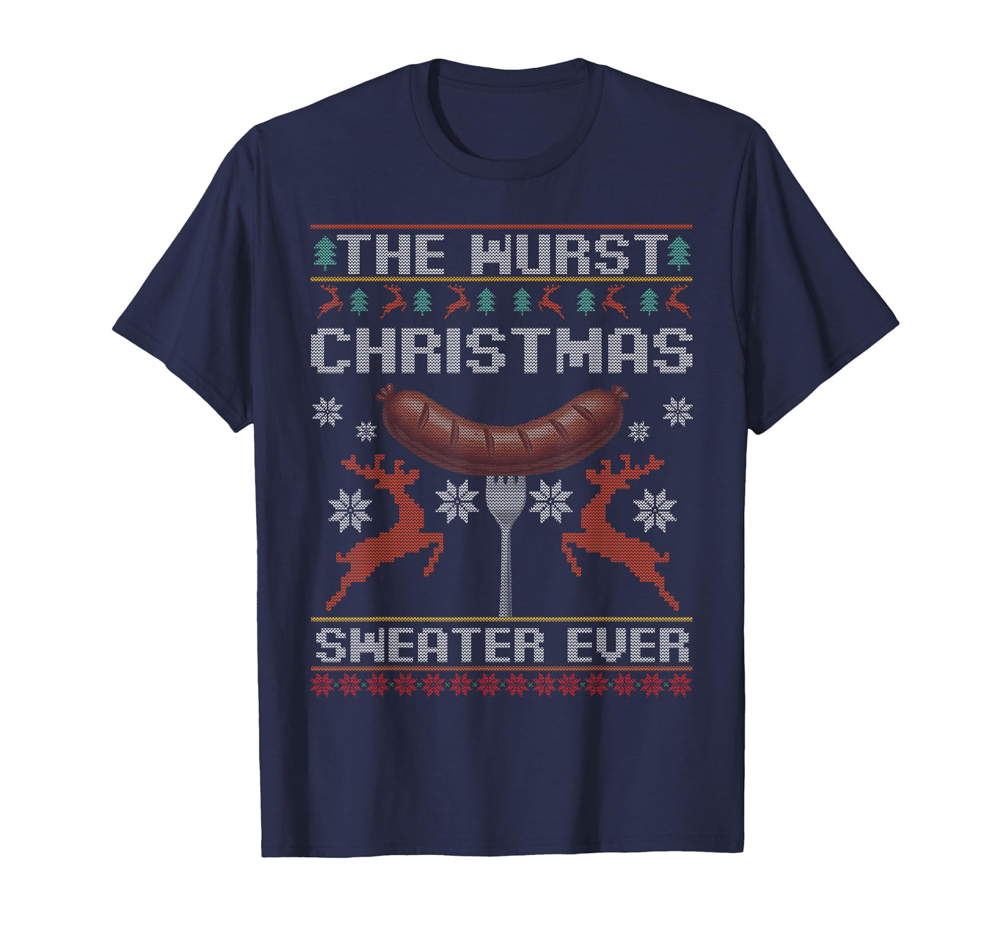 The Wurst Christmas Ever Funny Sausage Ugly Christmas T-Shirt