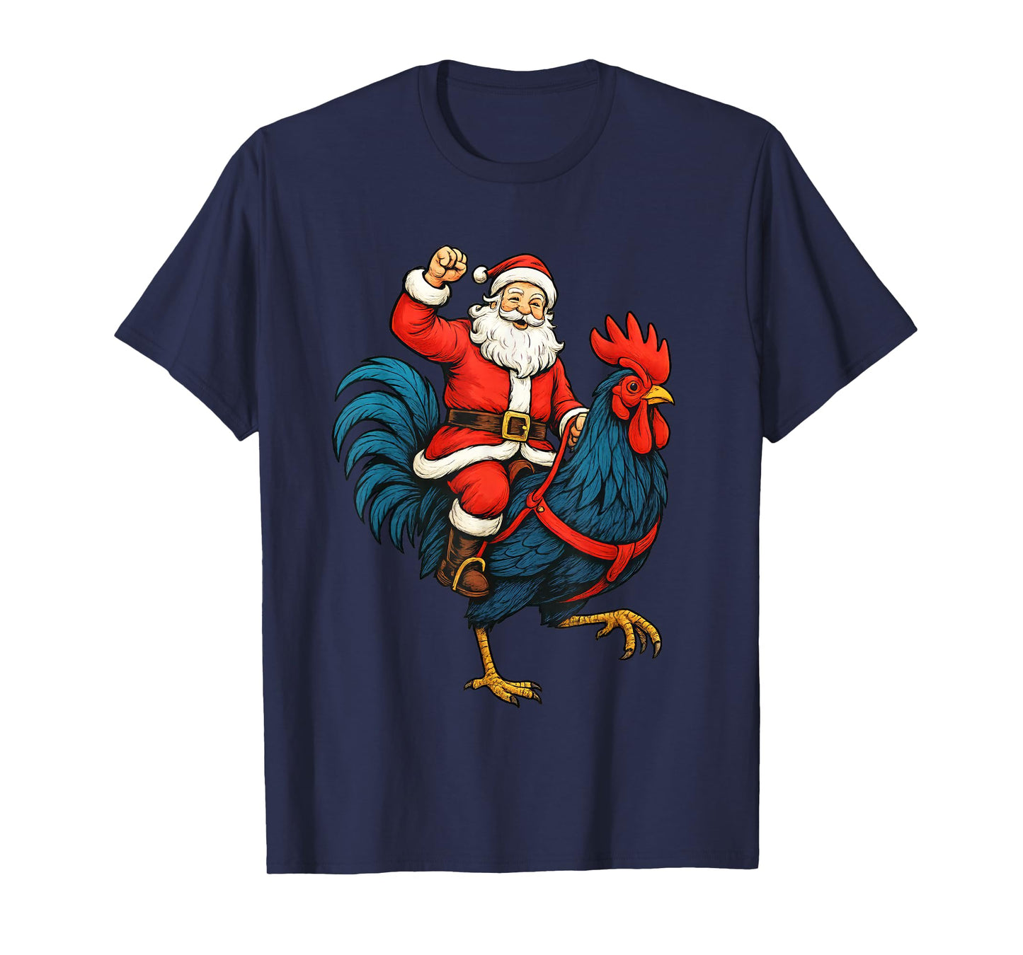 Xmas Santa Riding Rooster Chicken Christmas Holiday Costume T-Shirt