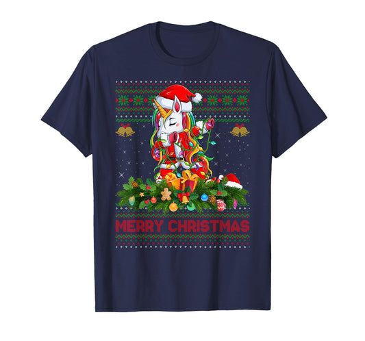 Dabbing Unicorn Ugly Christmas Sweaters Funny Unicorn Xmas T-Shirt