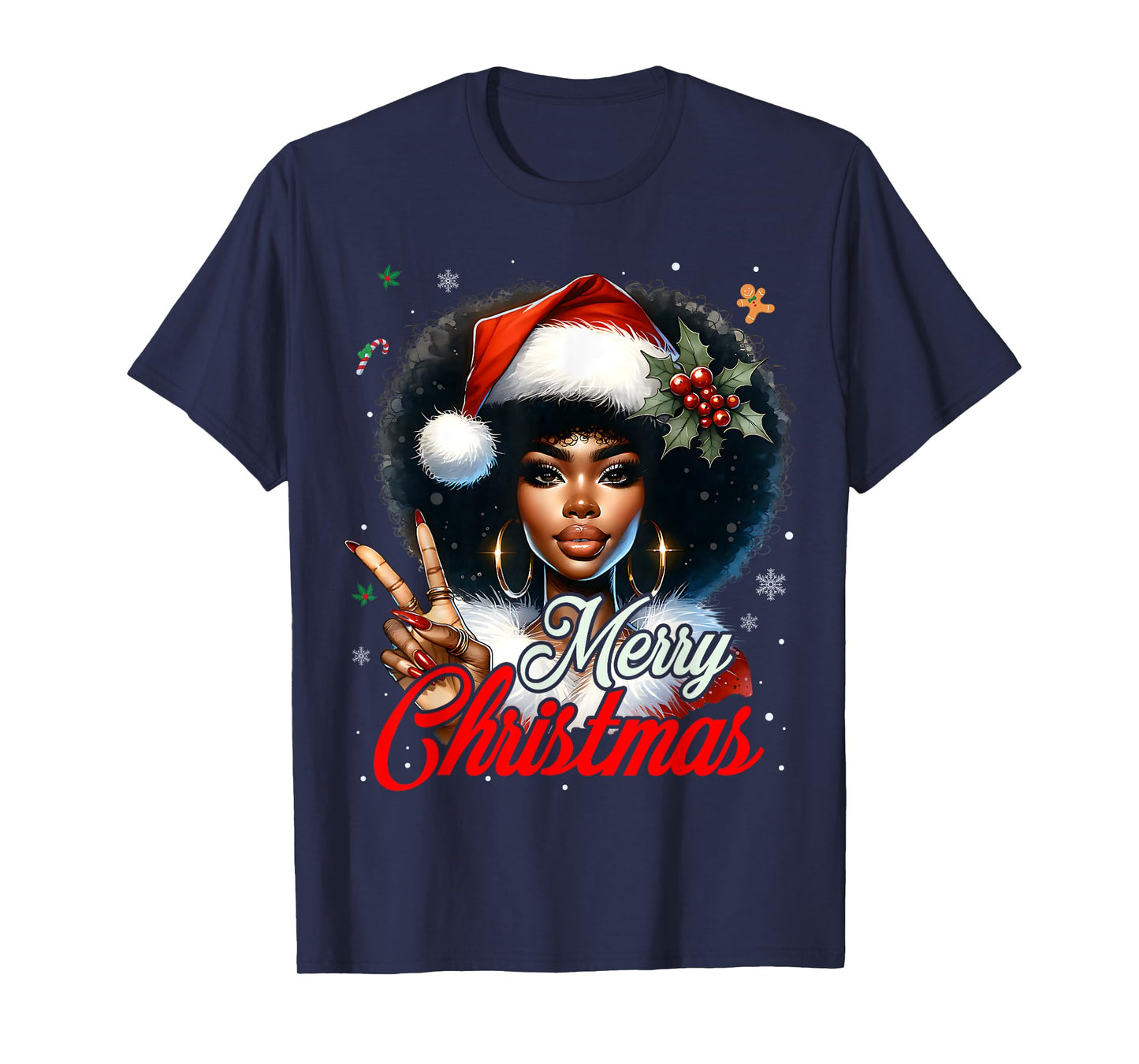 Black African American Christmas Girl Melanin Santa Xmas T-Shirt