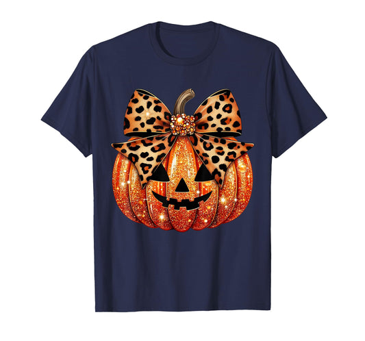 Leopard Coquette Bow Pumpkin Sparkly Pumpkin T-Shirt