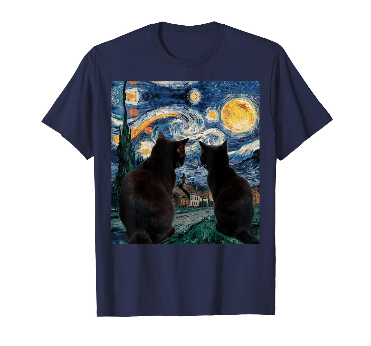 Black Cats Starry Night Van Gogh Cat Lover Men Women Girls Kids T-Shirt
