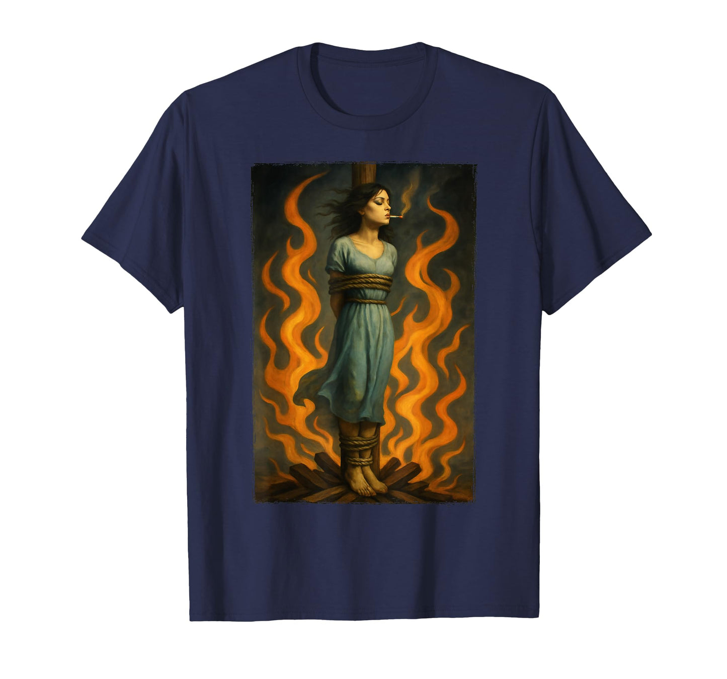 Witch Lighting Cigarette with Flames Occult Unholy Funny T-Shirt