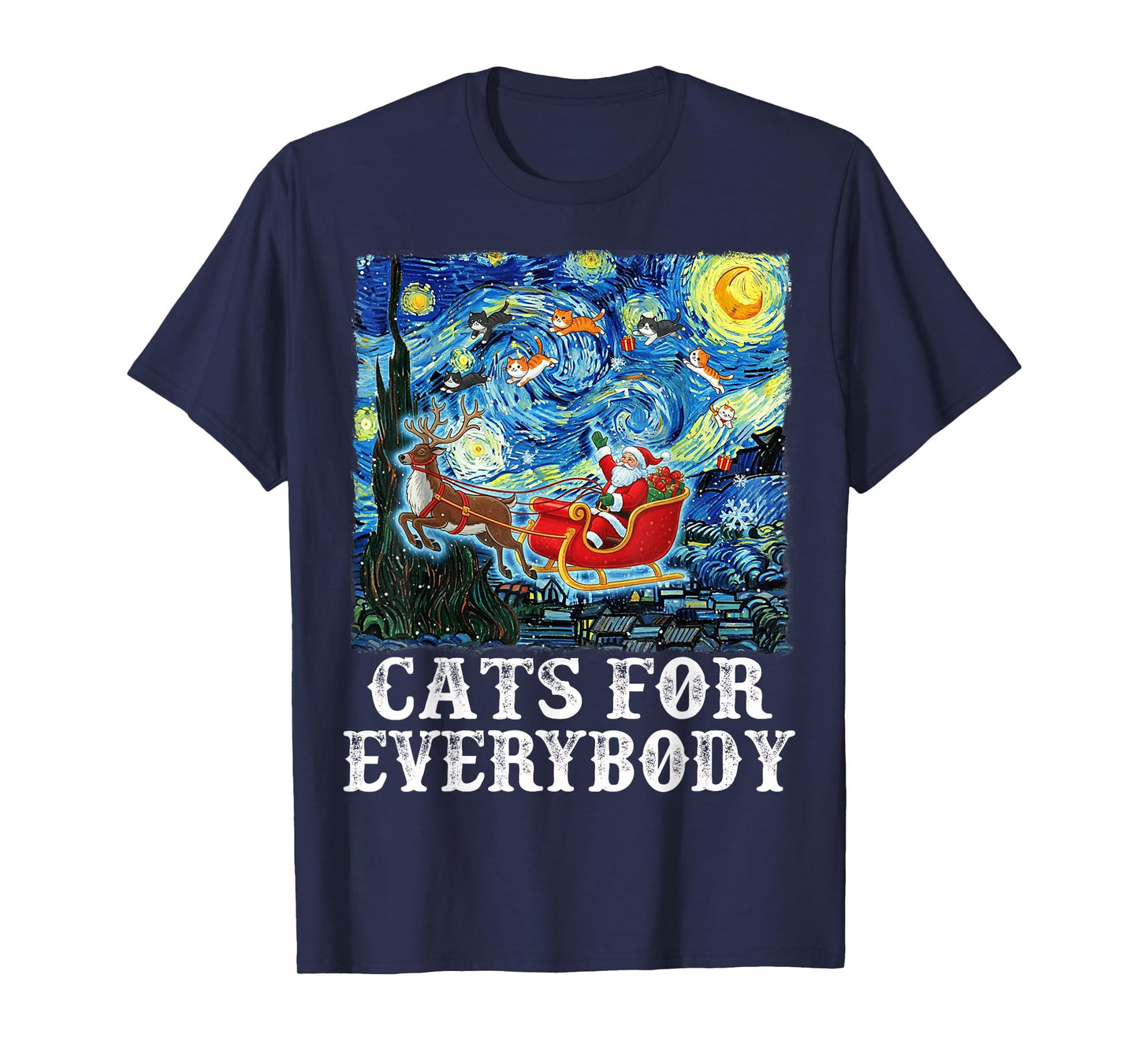 Christmas Cat for Everybody Santa Reindeer Starry Night Xmas T-Shirt