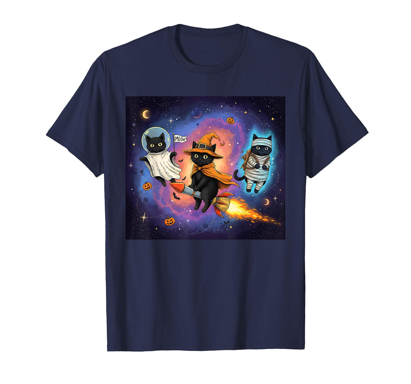 Halloween Black Cat Astronaut Witch Mummy Galaxy Pumpkin T-Shirt