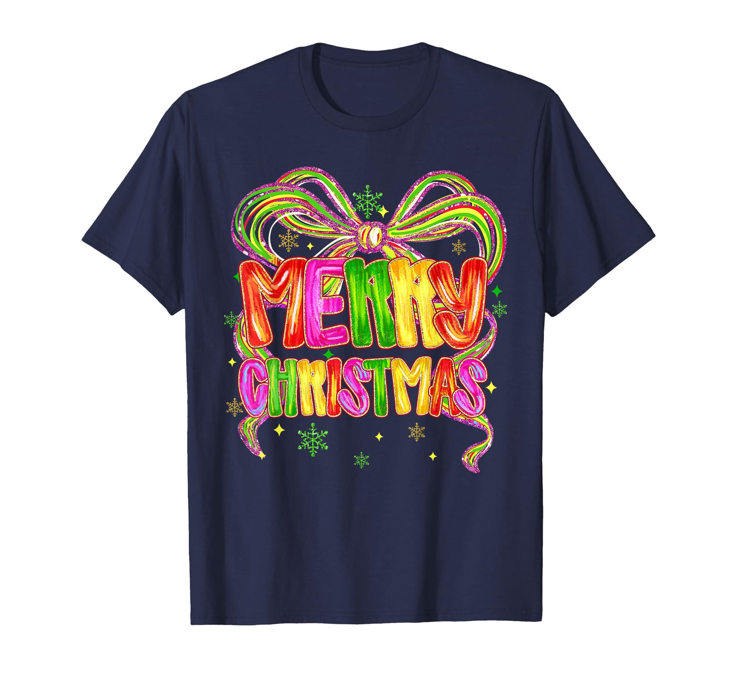 Coquette Bow Merry Christmas Xmas Snowflake Holiday Pajamas T-Shirt