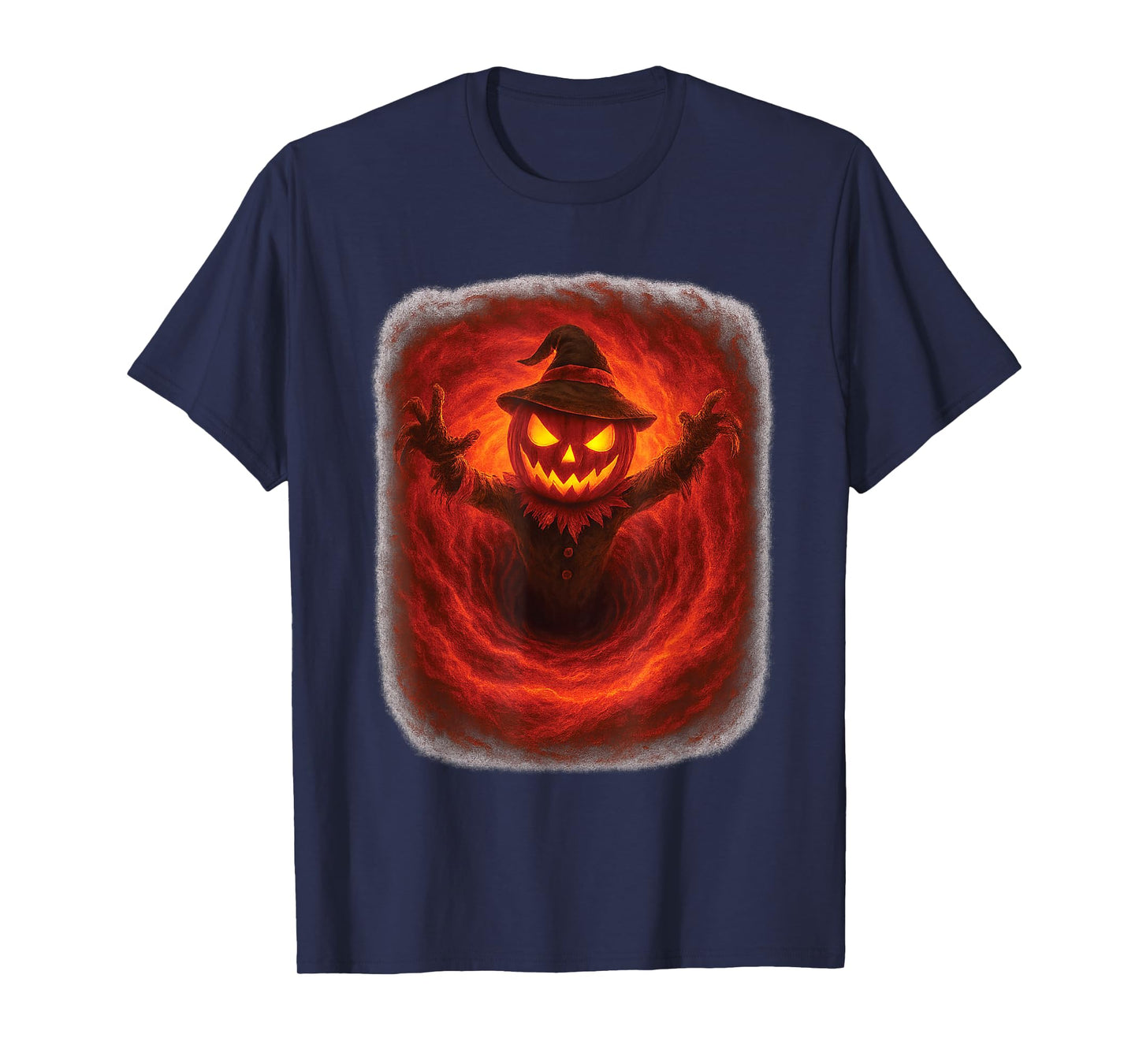Evil Pumpkin Head with Witch Hat Fiery Scarecrow Halloween T-Shirt