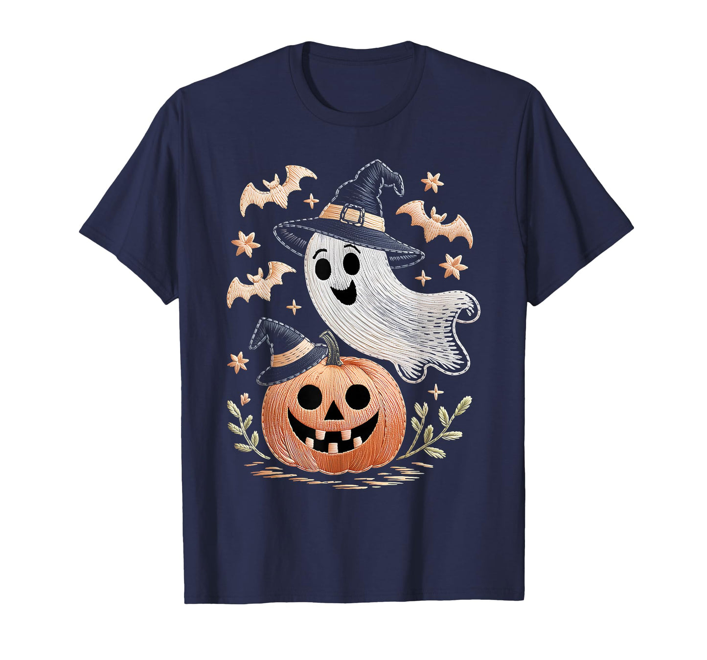 Halloween Ghost and Pumpkin Witch Hat Spooky Design T-Shirt
