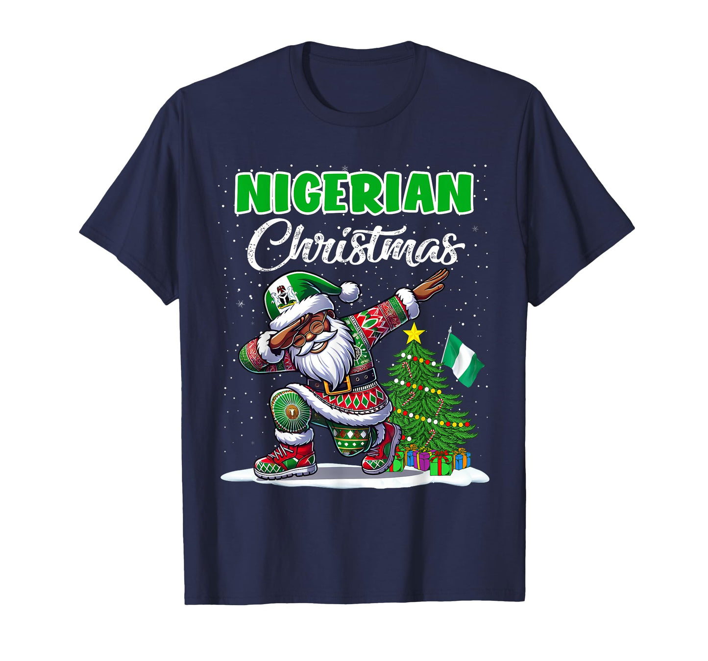 Nigeria Dabbing Santa Christmas Nigeria Flag for Kids T-Shirt