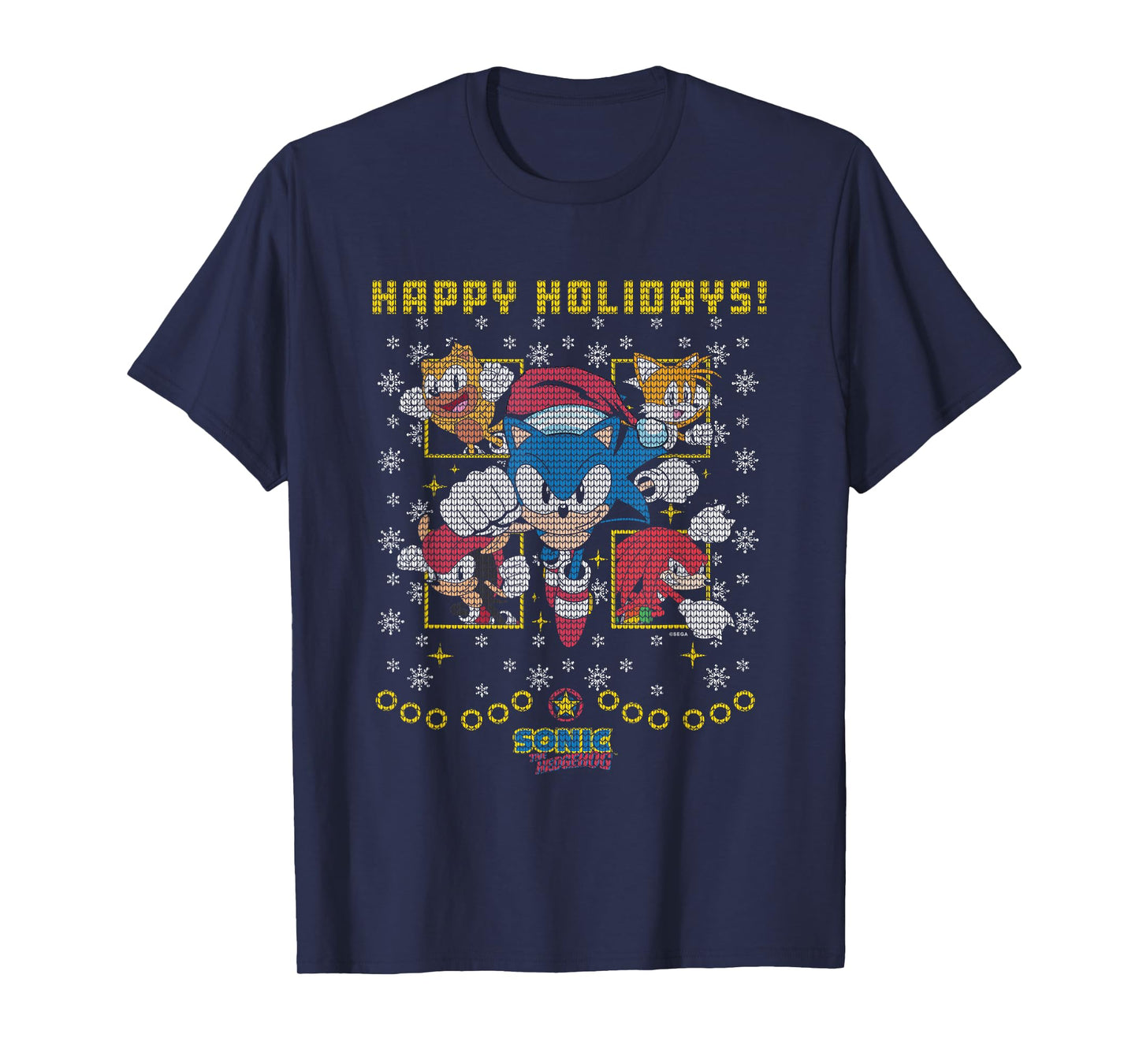 Sonic The Hedgehog Christmas Panels Vintage Ugly Sweater T-Shirt