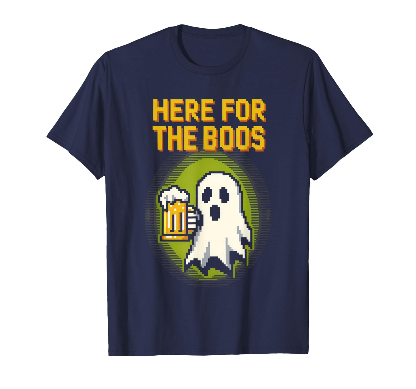 Here for The Boos Funny Pixel Art Ghost Halloween T-Shirt