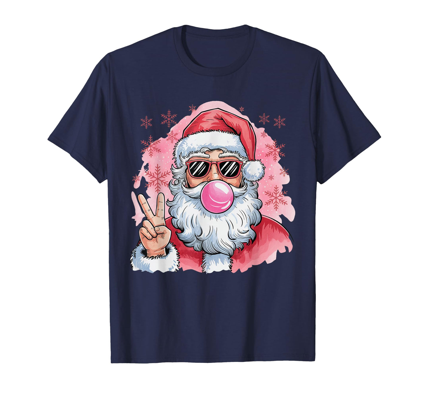 Santa Christmas Blowing Bubble Gum Pink Sunglasses Xmas Kids T-Shirt