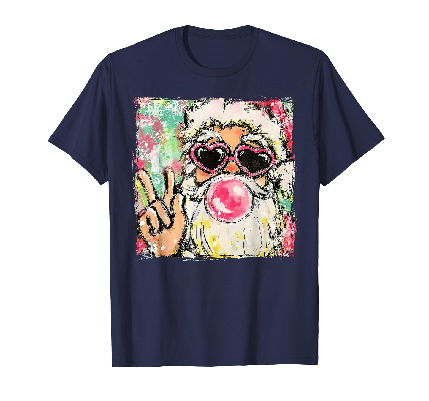 Vintage Retro Santa Bubble Gum Pink Sunglasses Christmas T-Shirt