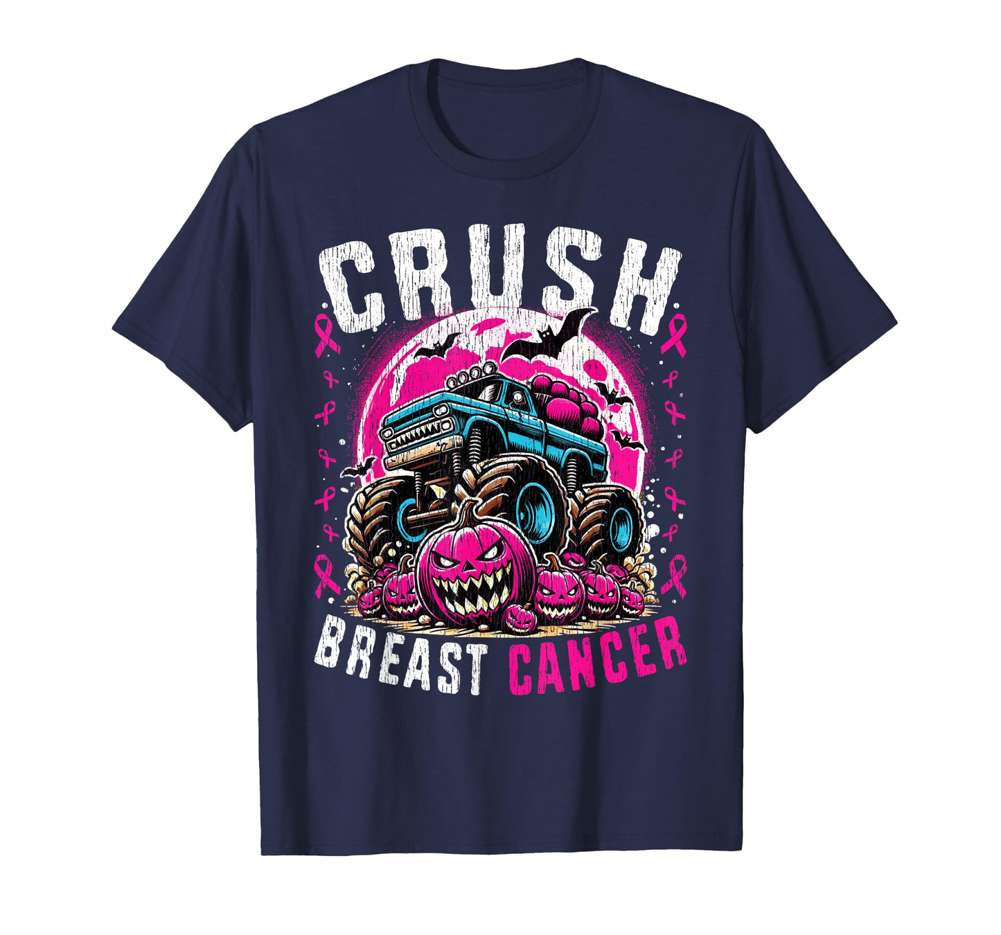 Breast Cancer Awareness Monster Truck Halloween Kids Toddler T-Shirt