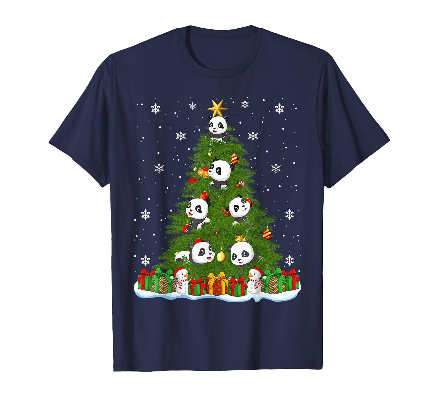 Funny Panda Christmas Tree Holiday Decor Xmas Sweater Lights T-Shirt