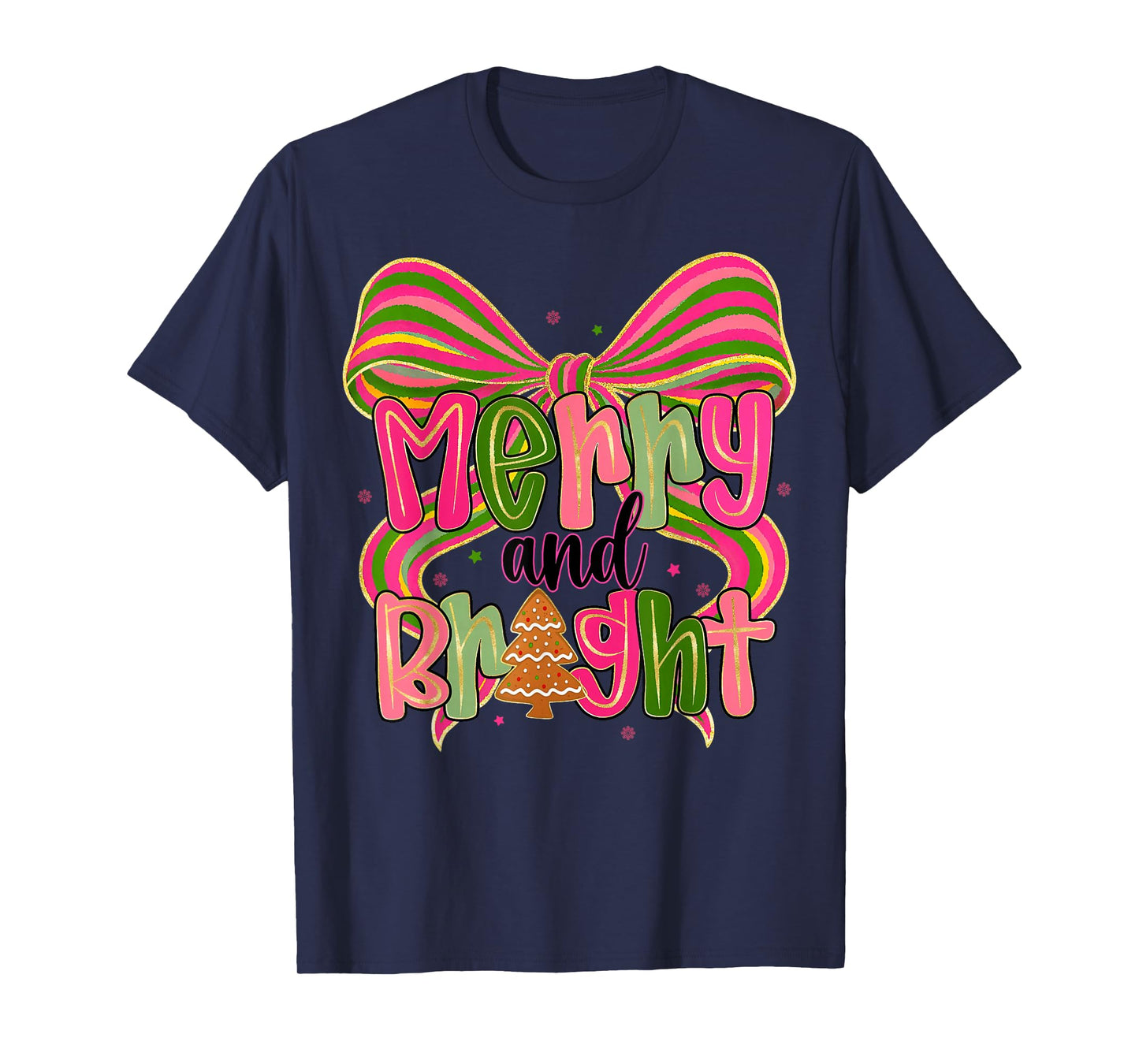 Merry & Bright Christmas Xmas Coquette Bow Pajamas Holiday T-Shirt