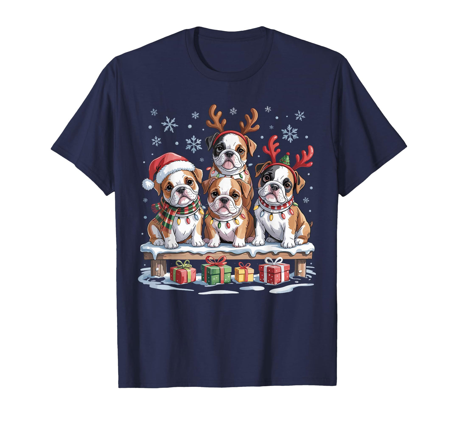 Cute Bulldog Christmas Puppies Dog Lovers Funny Holiday T-Shirt