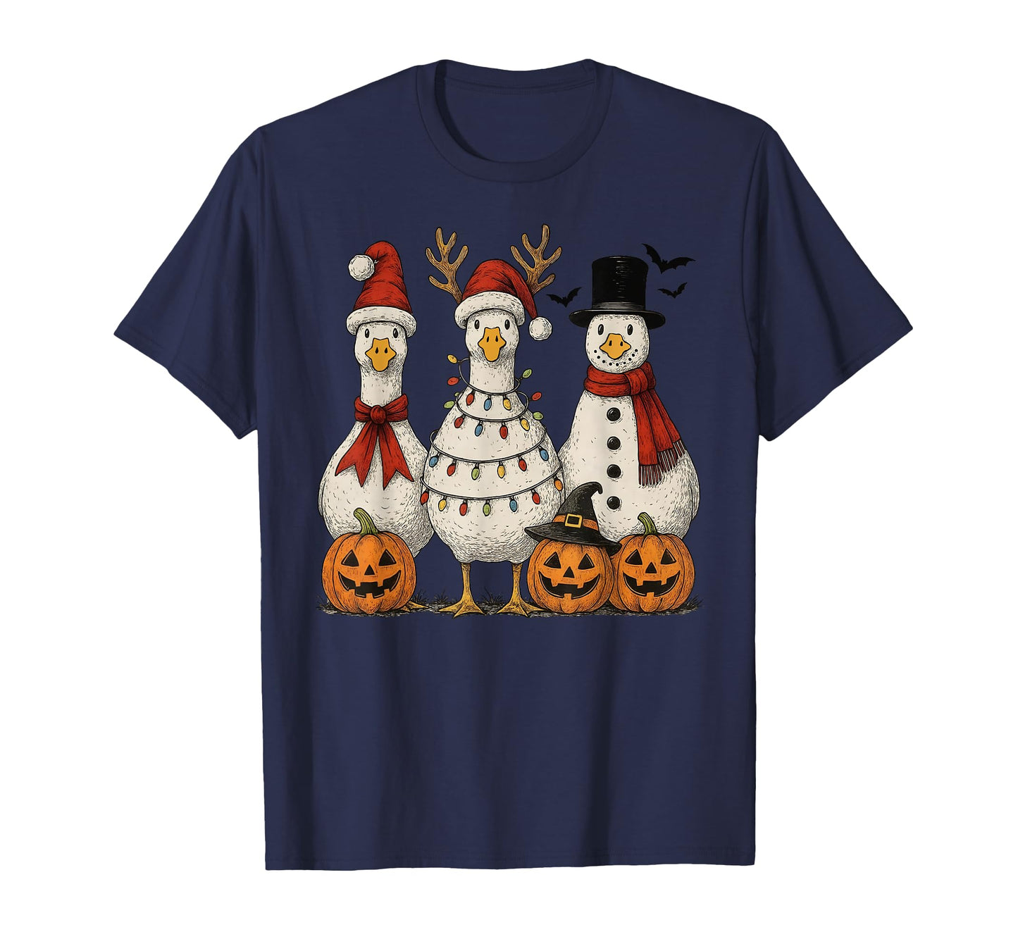Vintage Christmas Goose Funny Santa Goose Xmas Light T-Shirt
