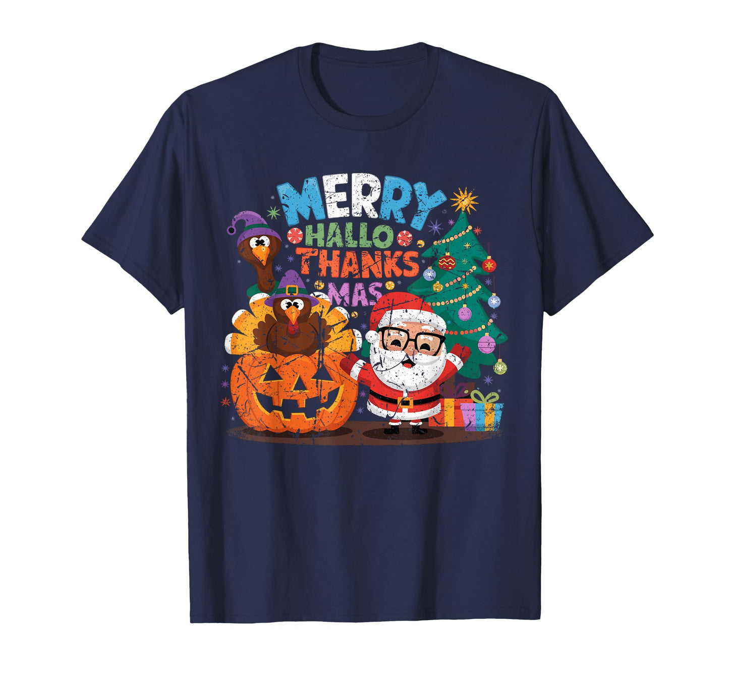 Merry Hallothanksmas Halloween Thanksgiving Christmas Mashup T-Shirt