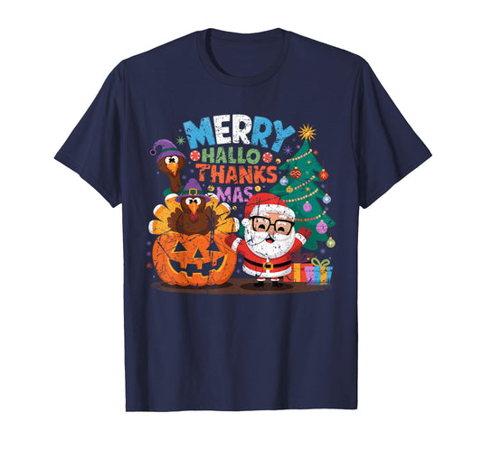 Merry Hallothanksmas Halloween Thanksgiving Christmas Mashup T-Shirt
