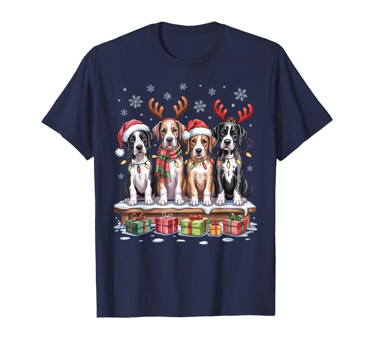 Cute Great Dane Christmas Puppies Dog Lovers Funny Holiday T-Shirt