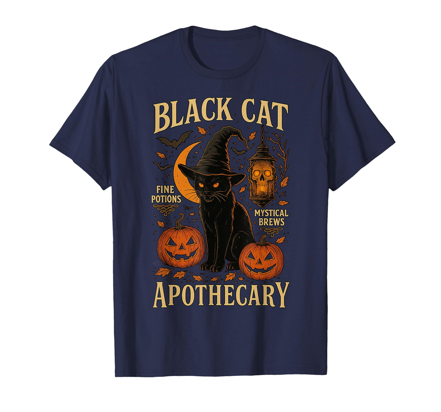 Retro Scary Halloween Costume Black Cat Salem Apothecary T-Shirt