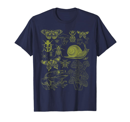 Frog Mushroom Moth Vintage Biology Goblincore Aesthetic T-Shirt