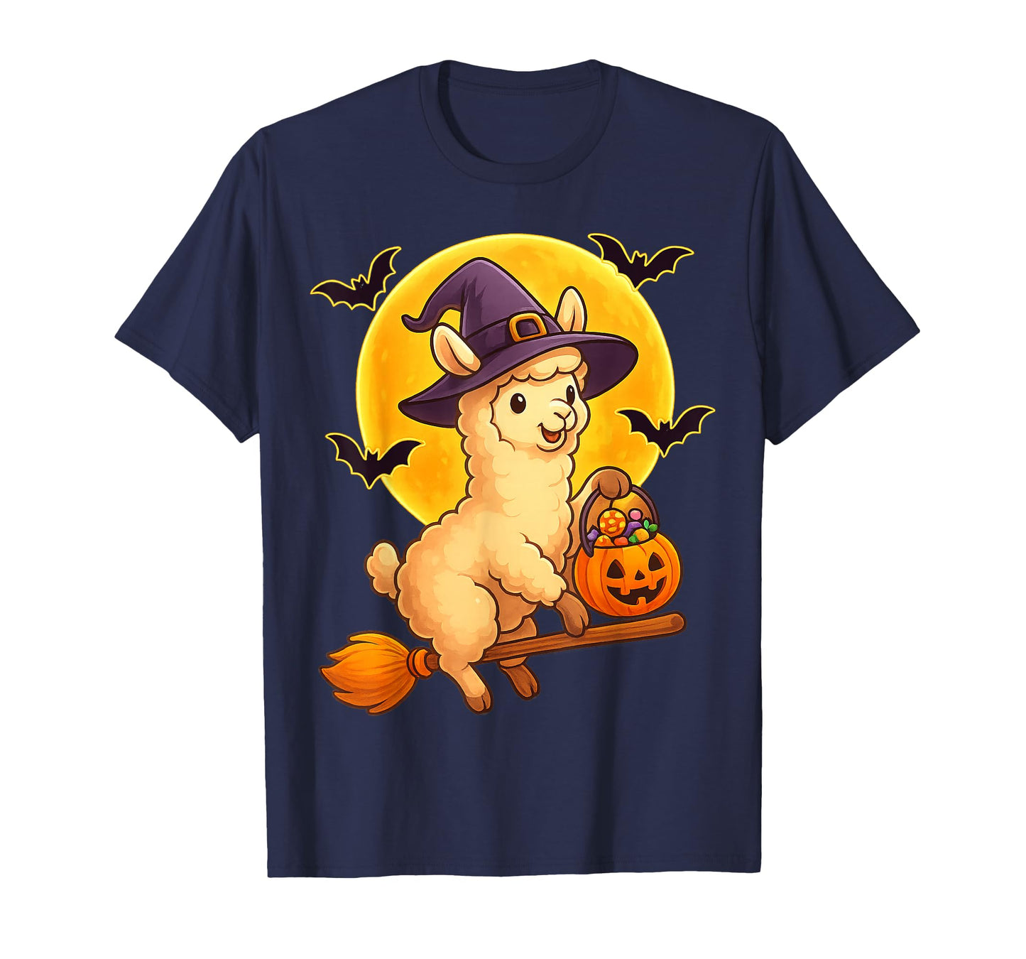 Cute Llama Witch Pumpkin Halloween Costume Boys Girls T-Shirt