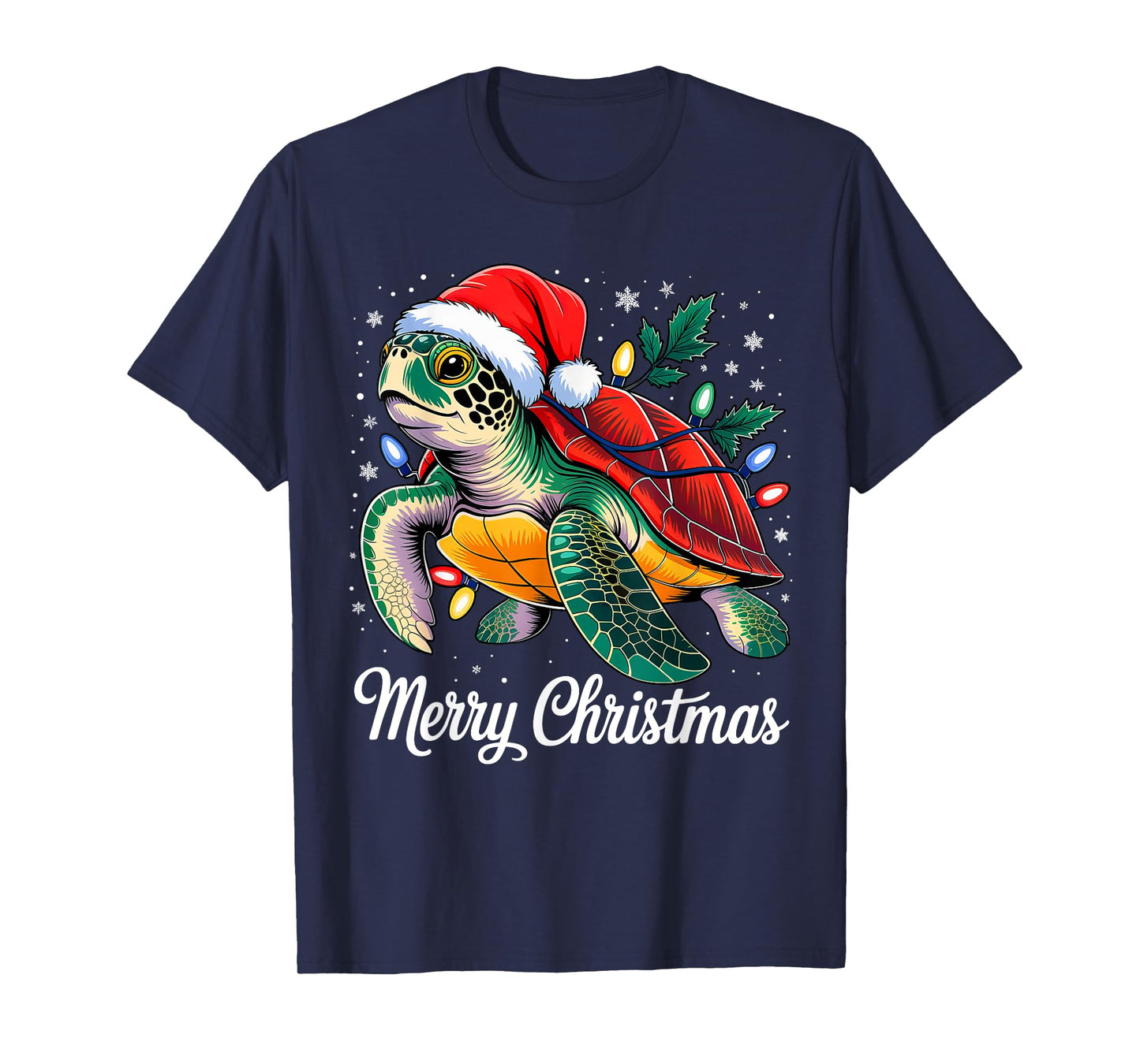 Turtle Santa Hat Merry Christmas Lights Xmas Holiday Costume T-Shirt