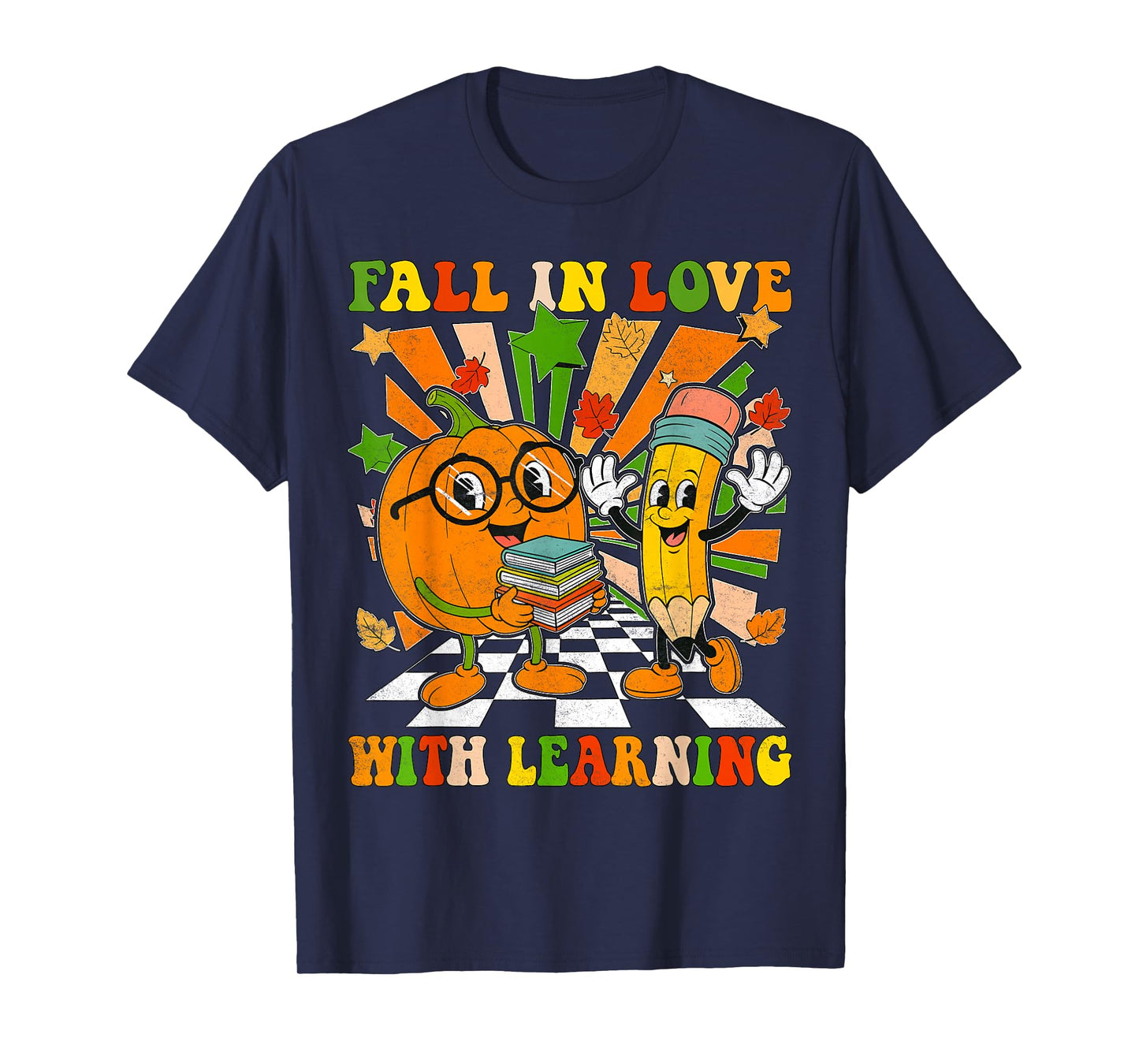 Retro Fall in Love with Learning Vintage Thanksgiving Teache T-Shirt