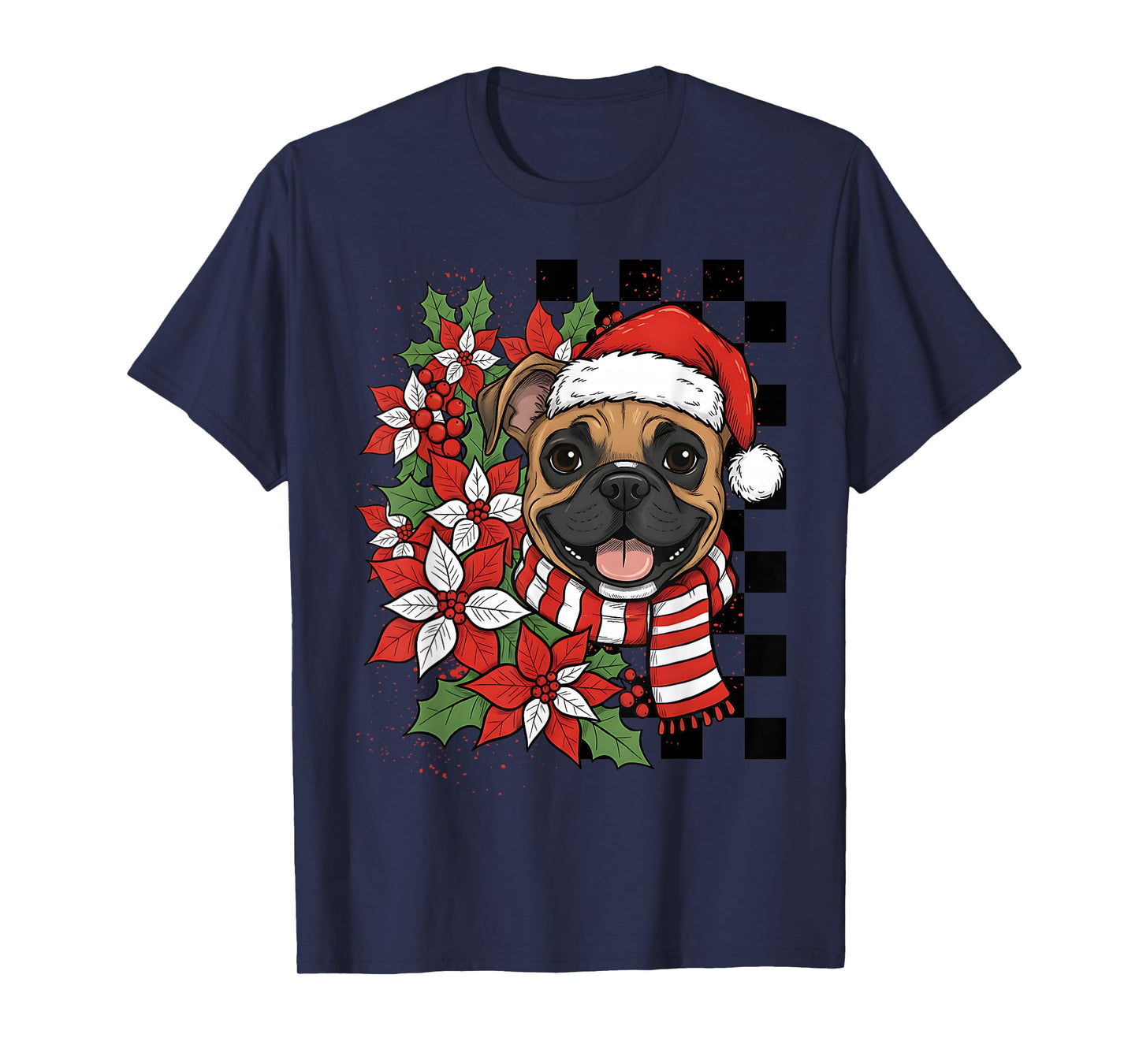 Boxer Dog Christmas Dog Santa Checkerboard T-Shirt