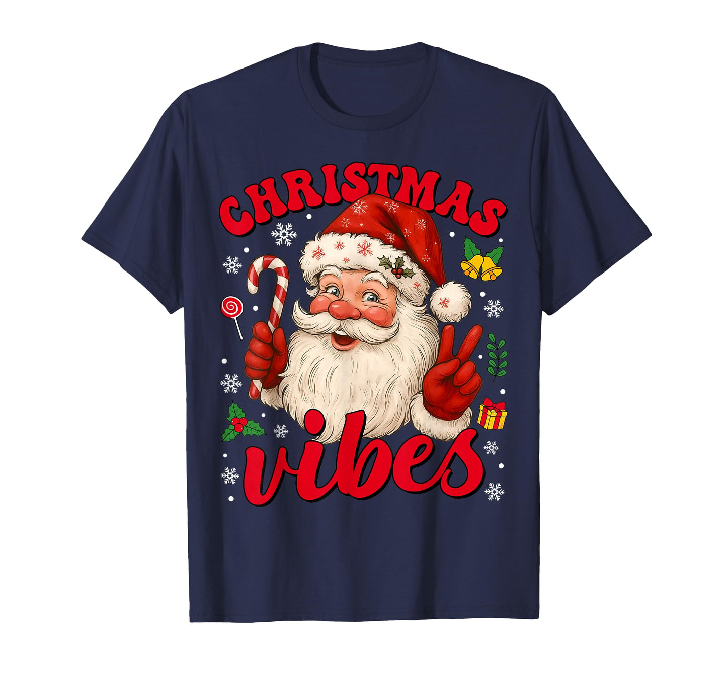 Vintage Christmas Santa Claus Candy Cane Holiday Vibes T-Shirt
