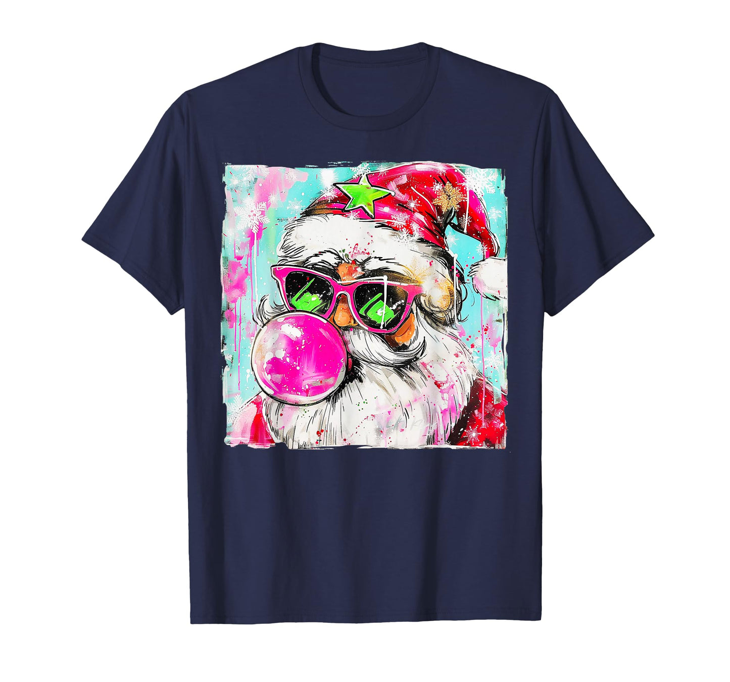 Vintage Retro Santa Christmas Bubble Gum Pink Sunglasses T-Shirt