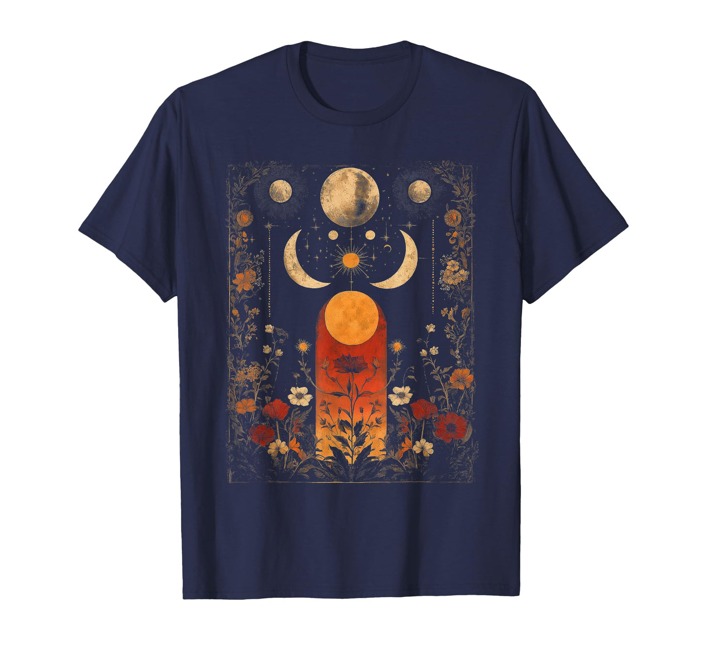 Lunar Flower Garden Moon Phase Celestial Botanical T-Shirt